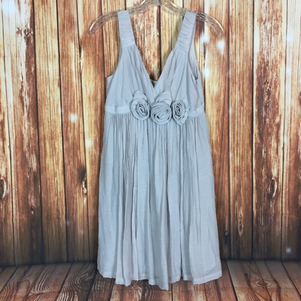 Sine Gray Rosette Floral Textured Sleeveless Pleated Lined Mini Dress Size 4